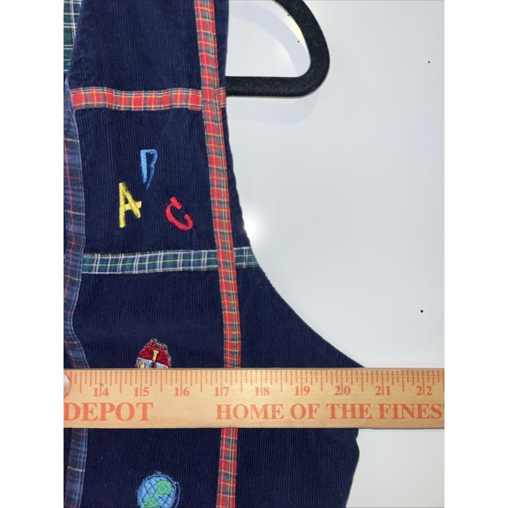 VTG Teacher's Vest Womans Large Navy Blue Plaid Corduroy School Kidcore 80s 90 - Picture 7 of 7
